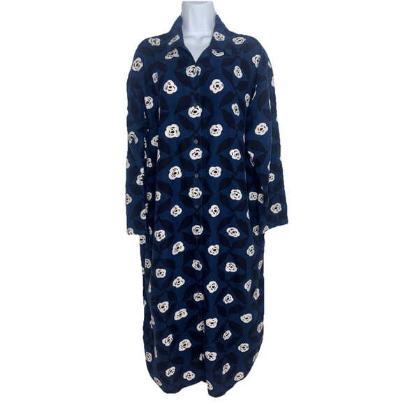 Uniqlo x Marimekko Navy Blue Flannel Long Sleeve Shirt Dress Pockets Women Large - Picture 1 of 12